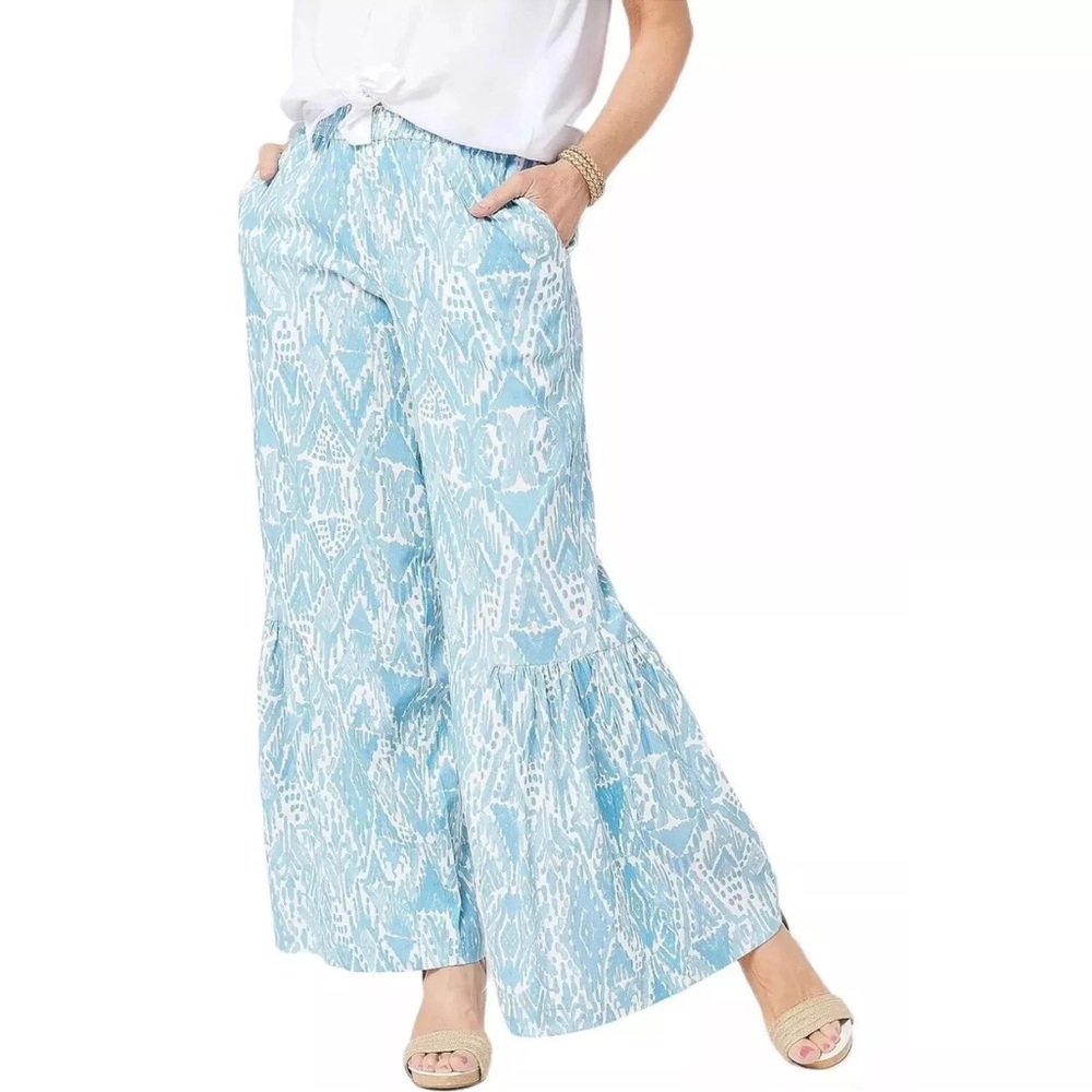 the Tolani Collection Women's Petite Pants Printed Palazzo with Blue XXS